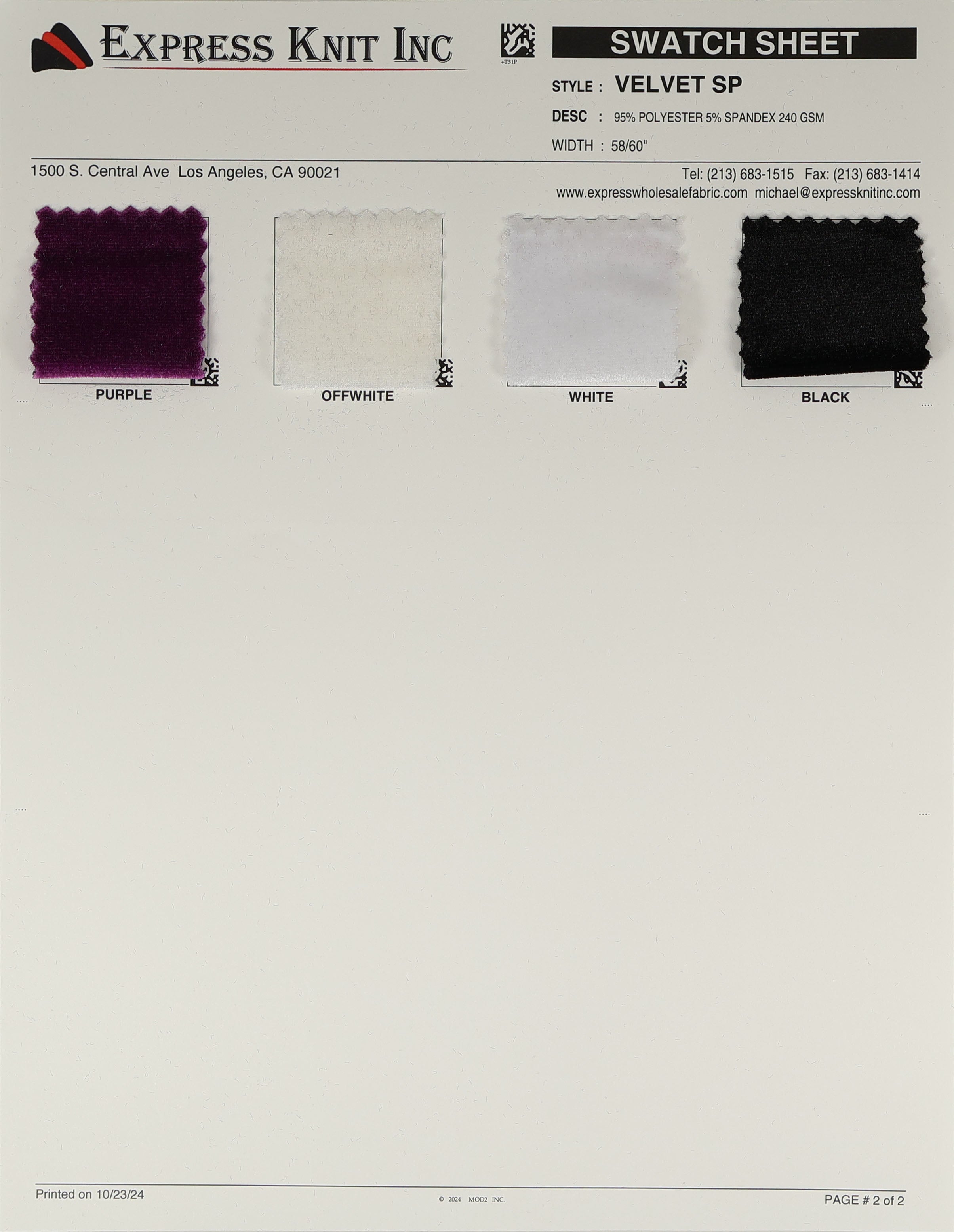 Velvet Spandex - Express Wholesale Fabric