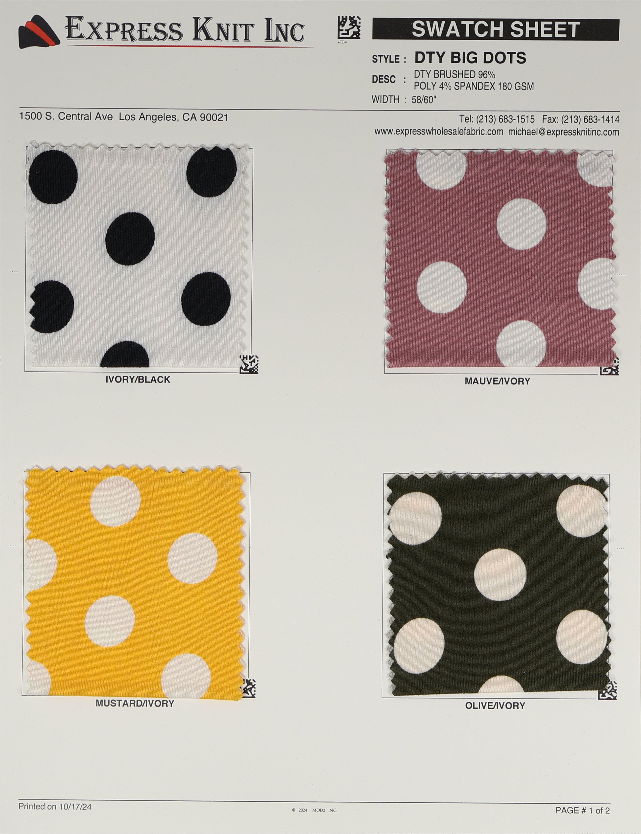 DTY Brushed Big Dots - Express Wholesale Fabric