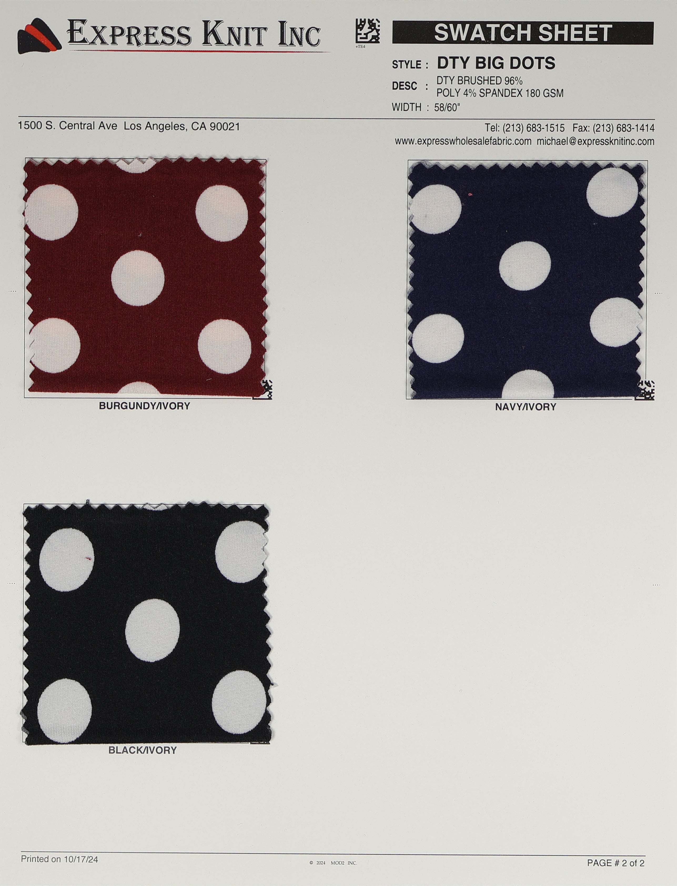 DTY Brushed Big Dots - Express Wholesale Fabric