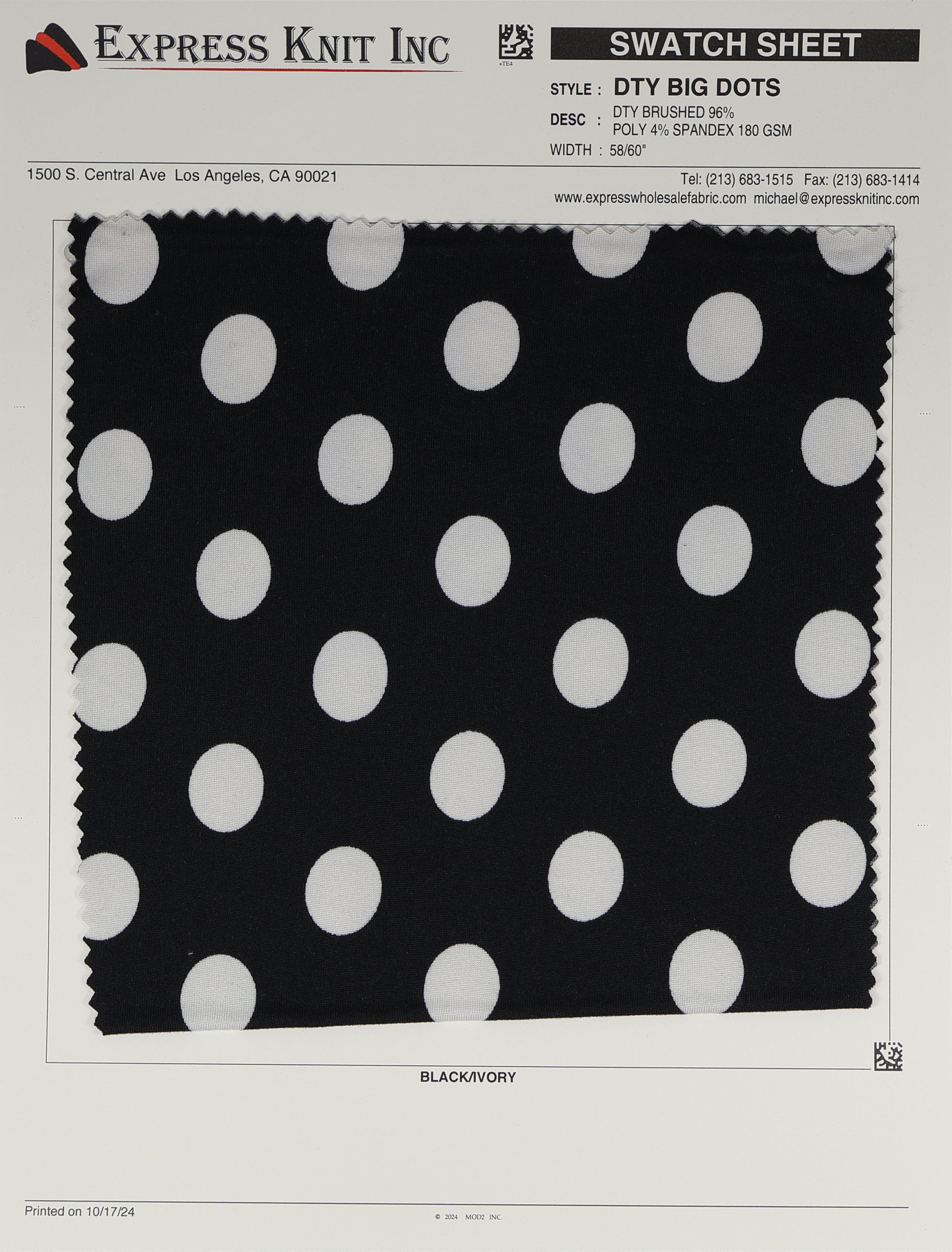 DTY Brushed Big Dots - Express Wholesale Fabric