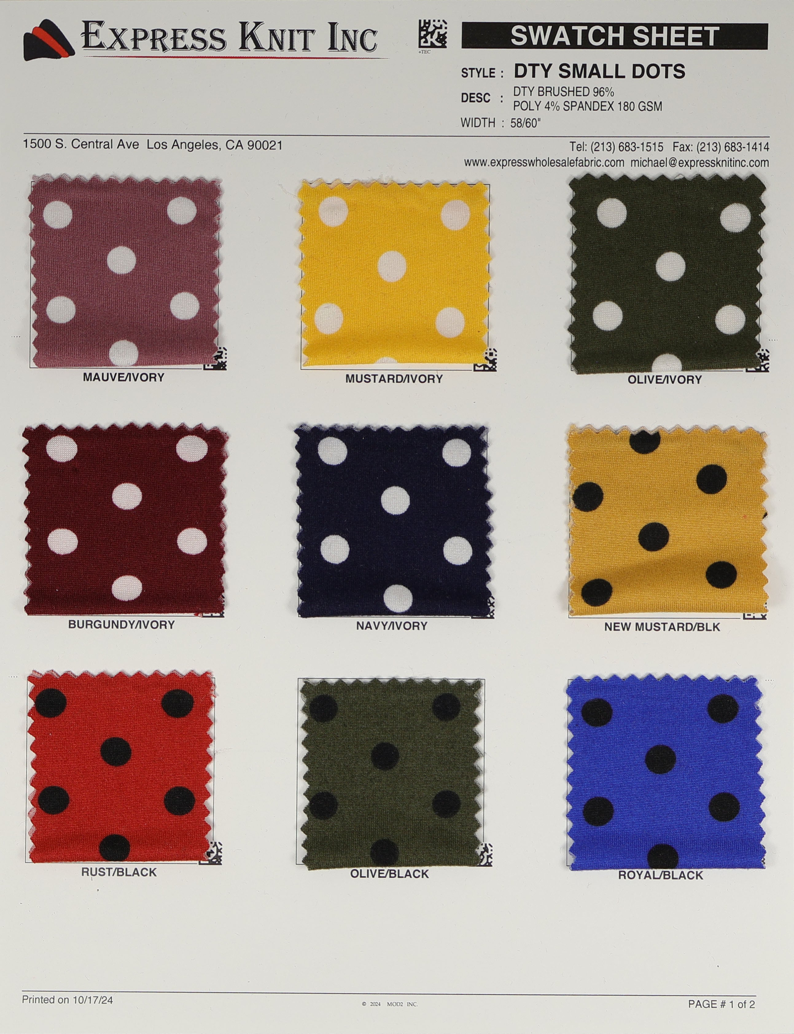 DTY Brushed Small Dots - Express Wholesale Fabric