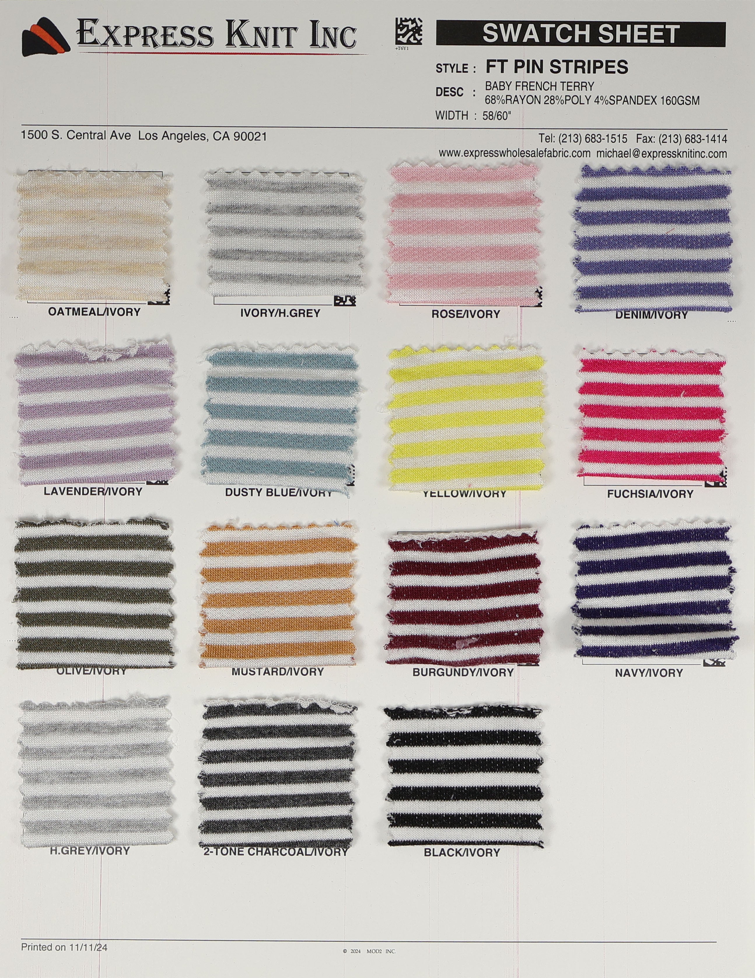 French Terry Pin Stripes - Express Wholesale Fabric