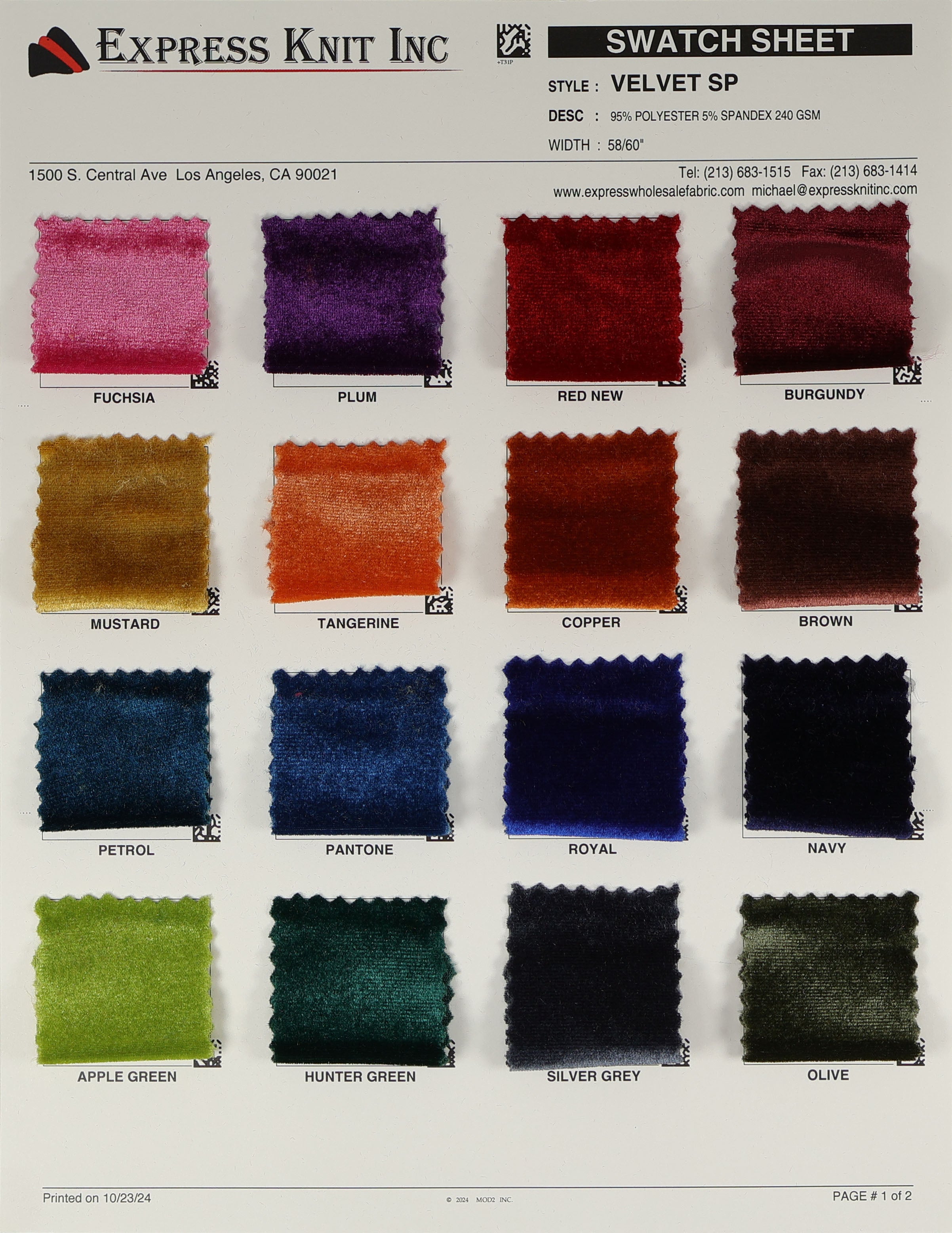 Velvet Spandex - Express Wholesale Fabric